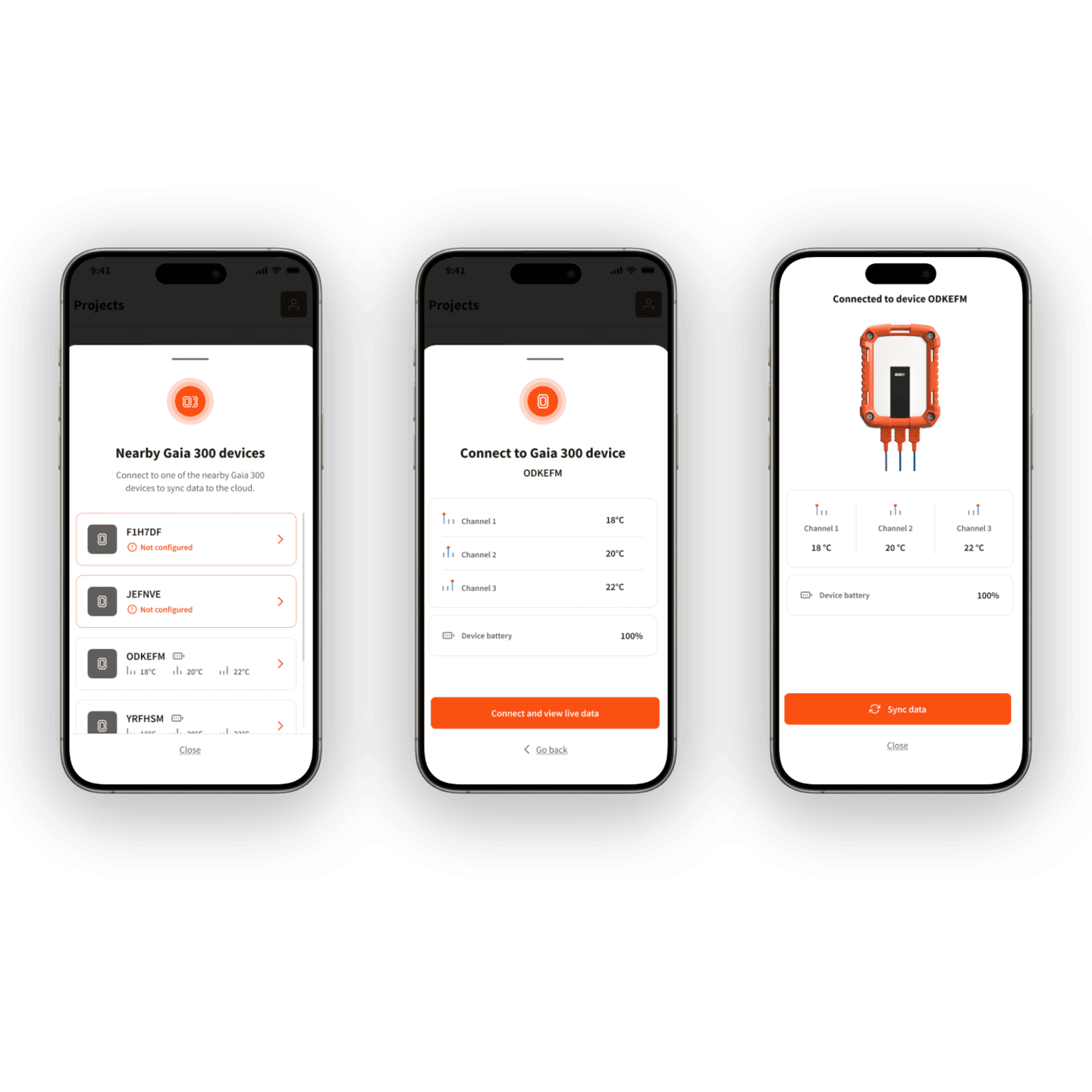 Preview of Gaia 300 connect and sync interface