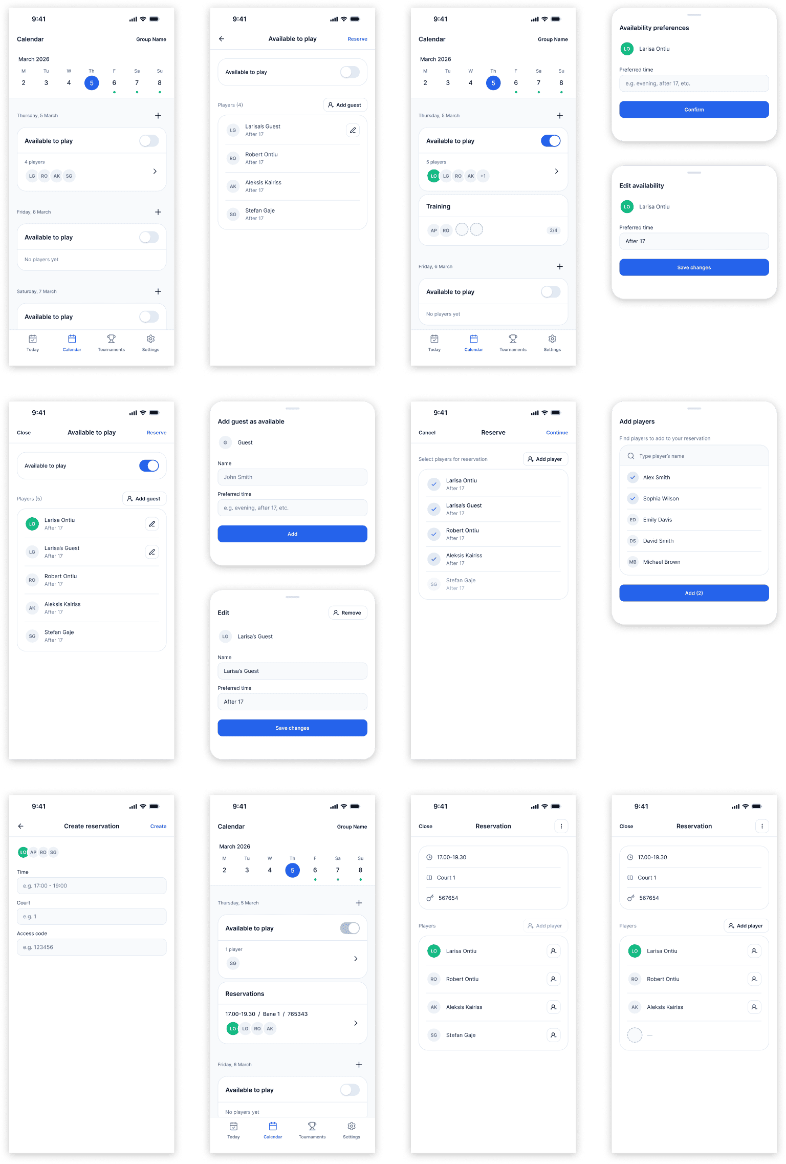 Calendar showing reservations flow