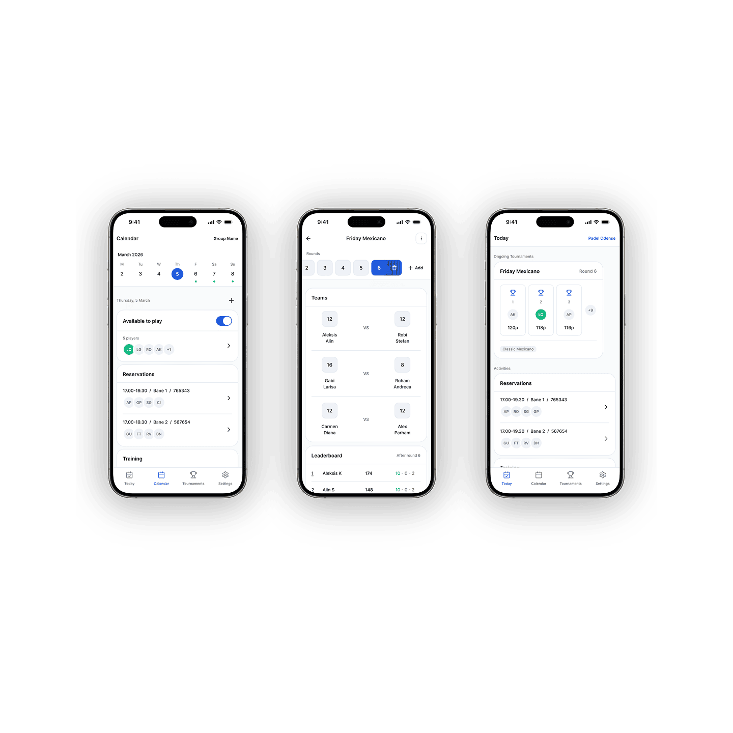 Preview of Padelgroup app interface