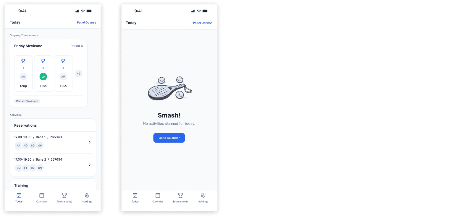 Today screen showing filled state and empty state side by side