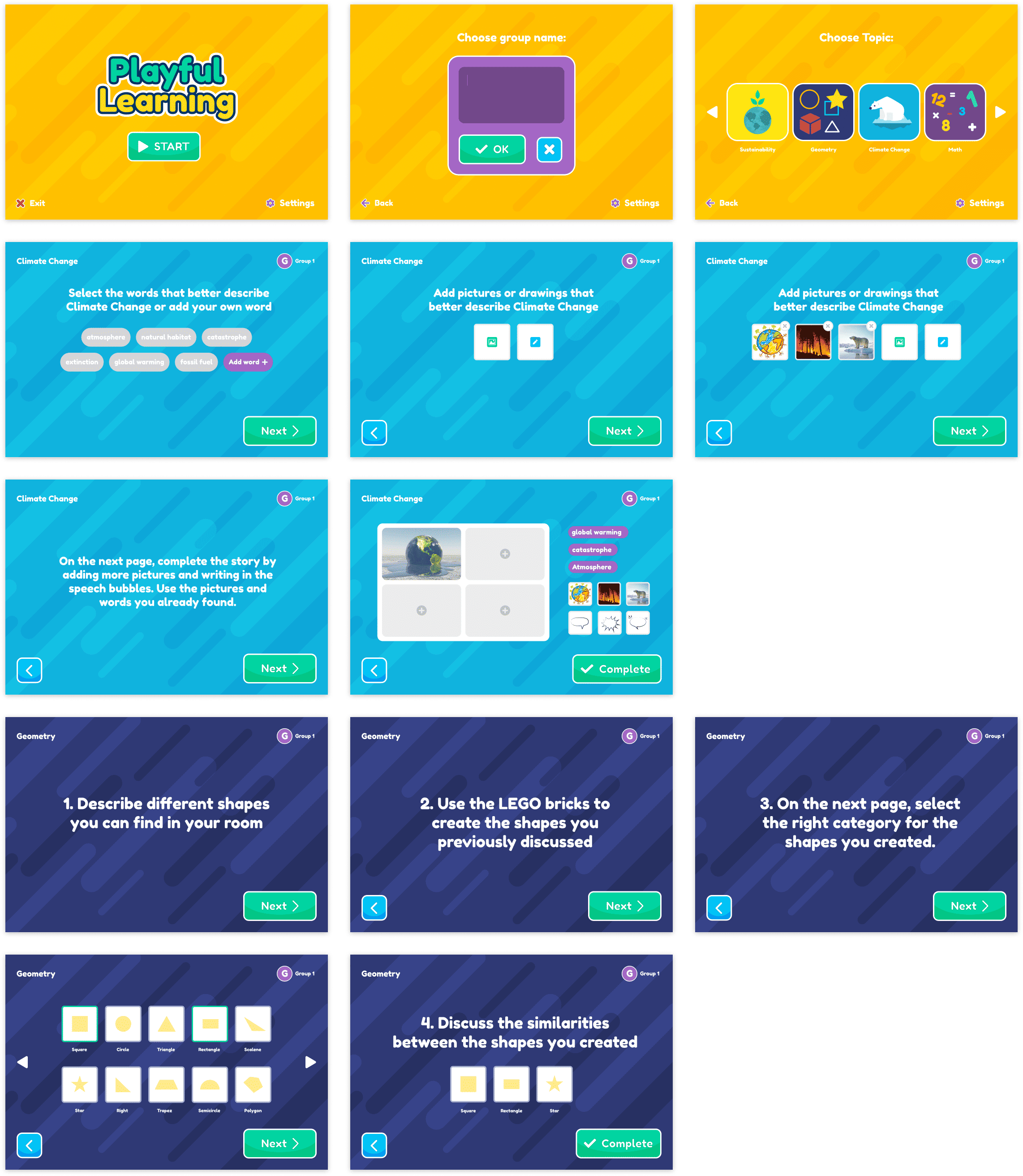 Playful Learning game screens